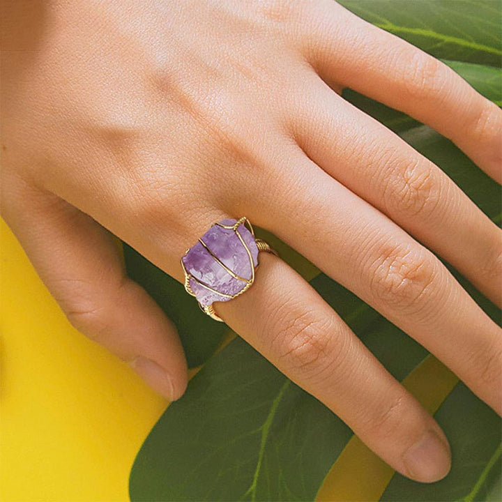 Verstellbarer Ring aus natürlichem Kristall-Edelstein Amethyst von Buddha Stones