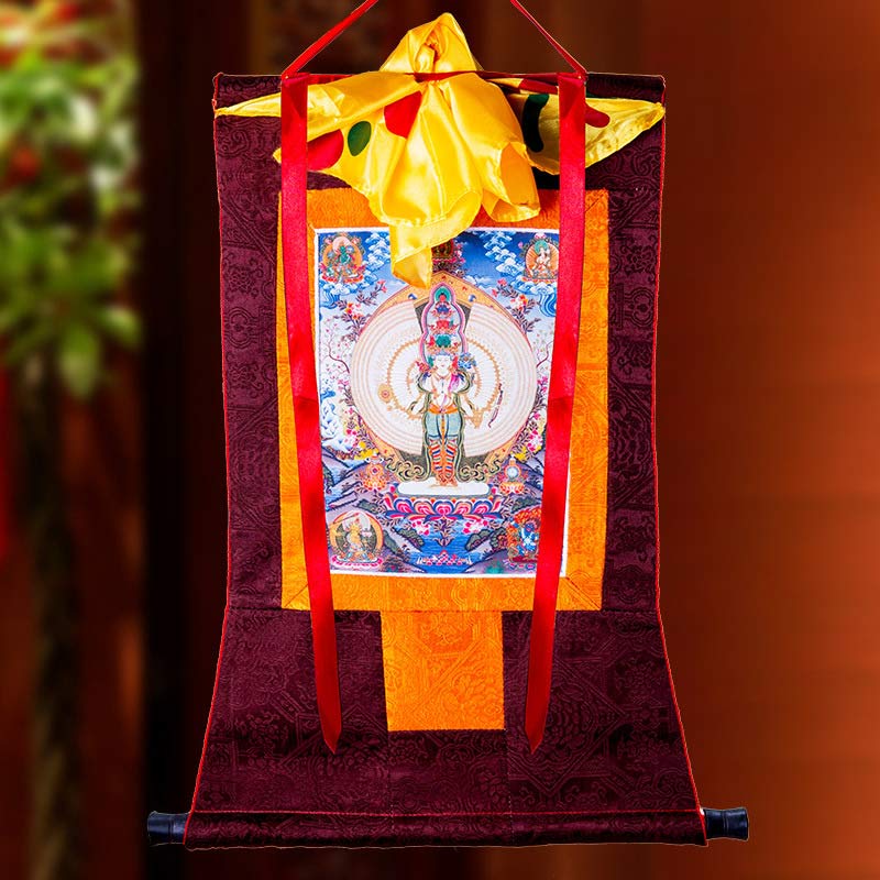 Buddha Stones, tibetische tausendhändige Avalokitesvara-Thangka-Segensdekoration mit Rahmen