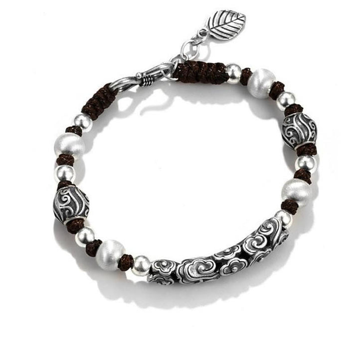 Buddha Stones Tibet Handgefertigtes Kupfer 999 Sterling Silber Glückswolken-Reichtum-Schnur-Armband