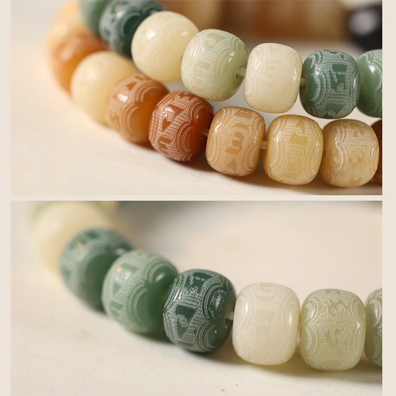 Buddha Stones Bodhi Seed Silber glänzendes Obsidian-Katzenkopf-Armband mit Om Mani Padme Hum-Gravur für Harmonie - image 15