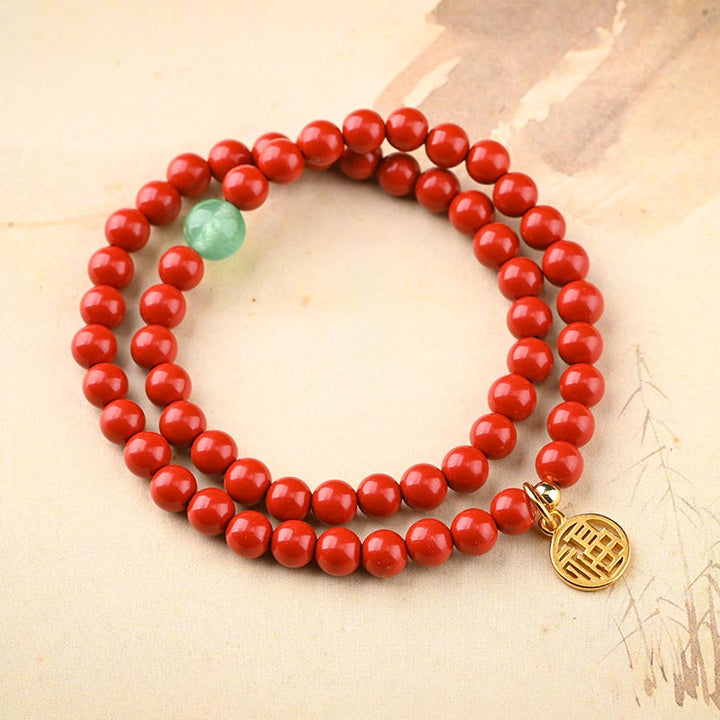 Buddha Stones, tibetischer Zinnober, grüner Aventurin, Glücksarmband-Halskette - Doppeltes Wickelarmband - image 3