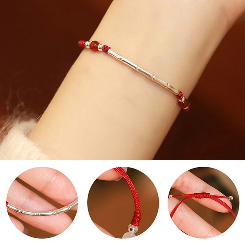 Buddha Stones Armband aus 925er-Sterlingsilber, Bambus, Weiß Achat, roter Achat, Perlenschutz, geflochtenes Armband - image 7