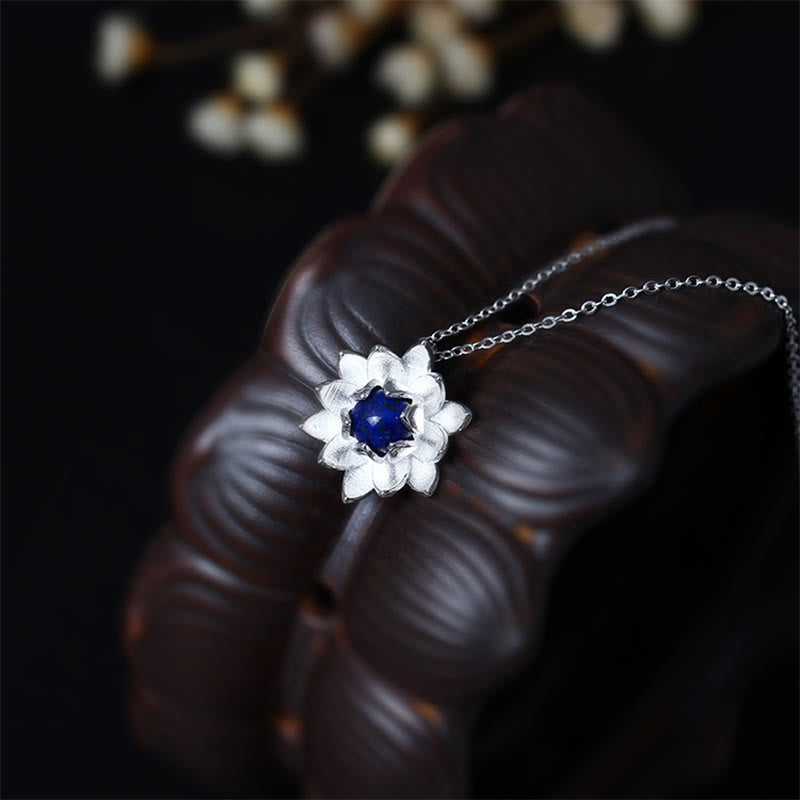 Buddha Stones 925 Sterling Silber Lazurit Lotusblume Selbstpflege-Halskettenanhänger - image 3