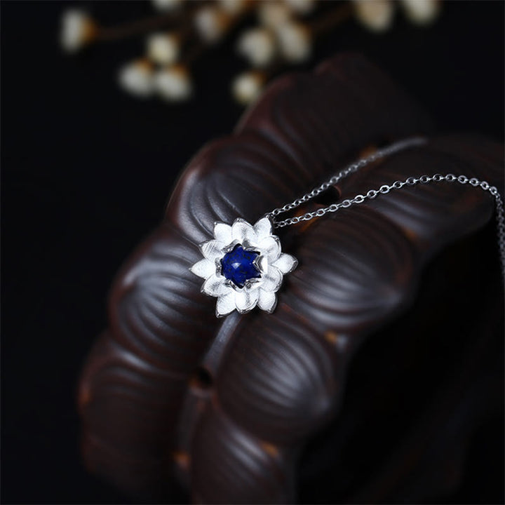 Buddha Stones 925 Sterling Silber Lazurit Lotusblume Selbstpflege-Halskettenanhänger - image 3
