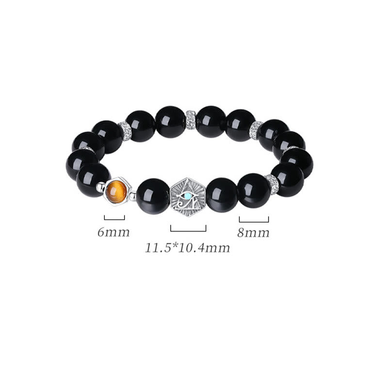 Buddha Stones 925 Sterling Silber Schwarzer Obsidian Tigerauge Auge der Vorsehung Reinigungsarmband - image 15