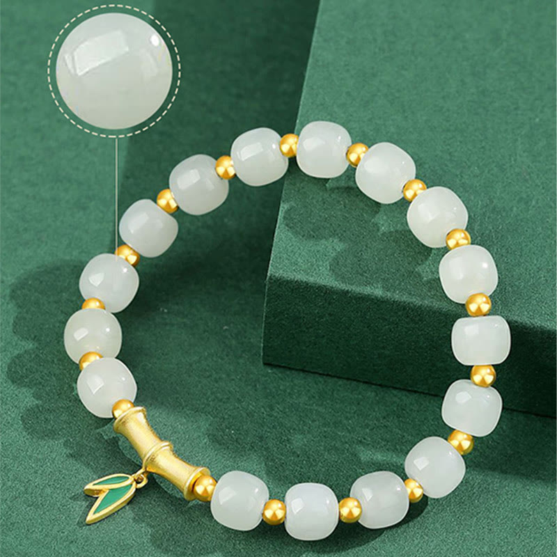 Buddha Stones Glücksarmband aus 925er-Sterlingsilber mit Weiß Hetian-Jade und Bambus - image 5