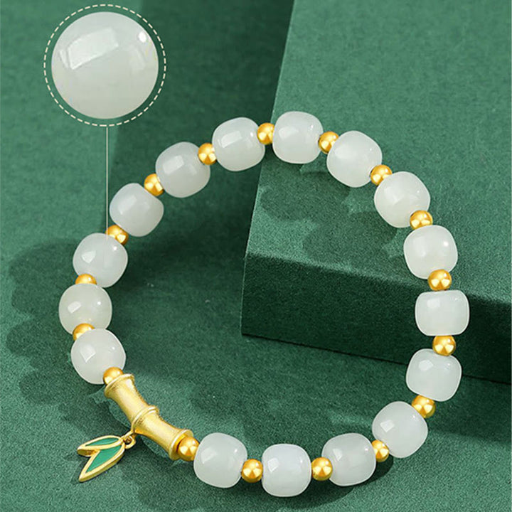 Buddha Stones Glücksarmband aus 925er-Sterlingsilber mit Weiß Hetian-Jade und Bambus - image 5