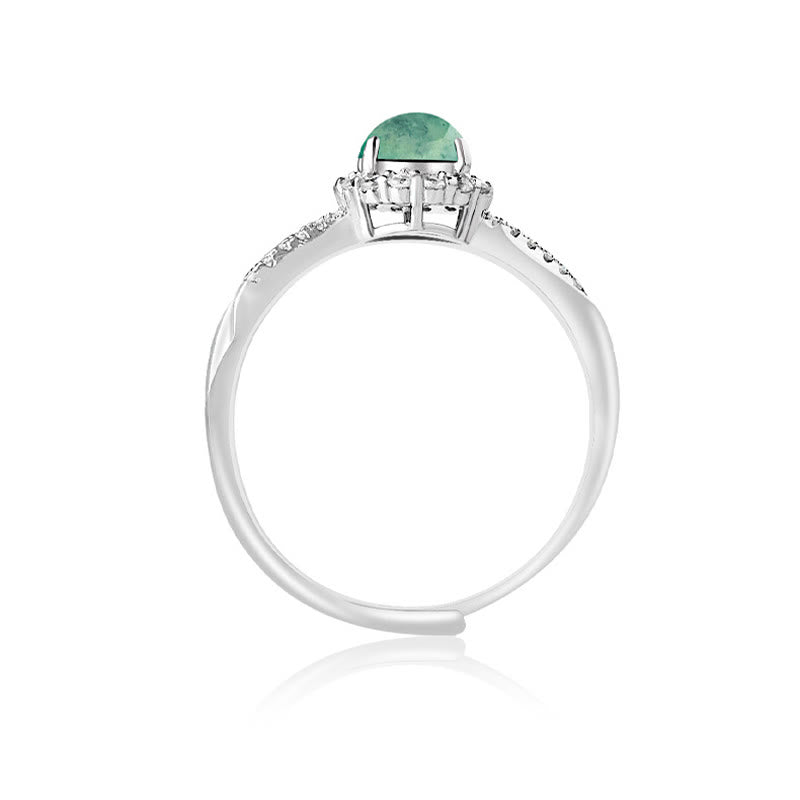 Verstellbarer Ring aus 925er-Sterlingsilber mit Buddha Stonesn, rund, Jade, Glück, Wohlstand