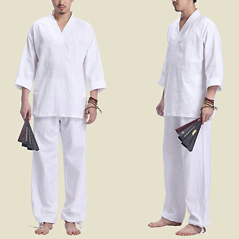Buddha Stones, Meditation, Gebet, V-Ausschnitt, Design, Baumwollleinen, spirituelle Zen-Praxis, Yoga-Kleidung, Herren-Set - image 15