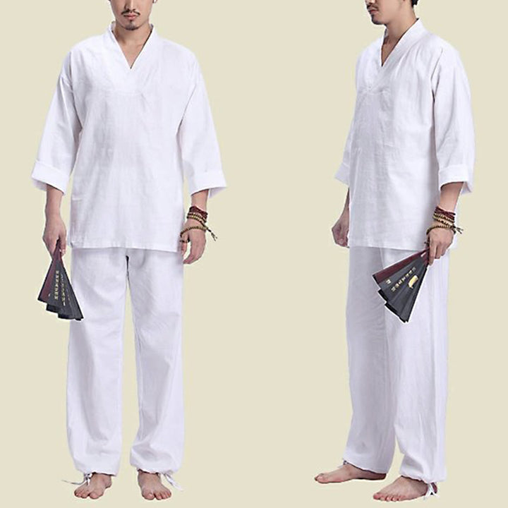 Buddha Stones, Meditation, Gebet, V-Ausschnitt, Design, Baumwollleinen, spirituelle Zen-Praxis, Yoga-Kleidung, Herren-Set - image 15