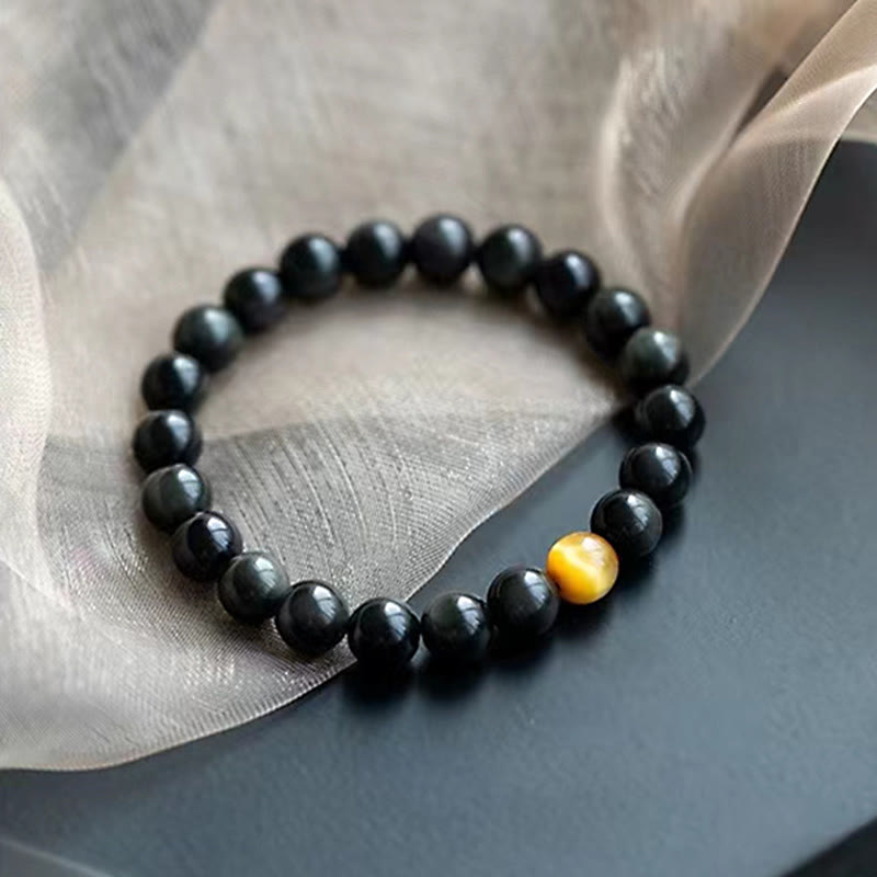 Buddha Stones natürliches Regenbogen-Obsidian-Tigerauge-Positive-Love-Armband