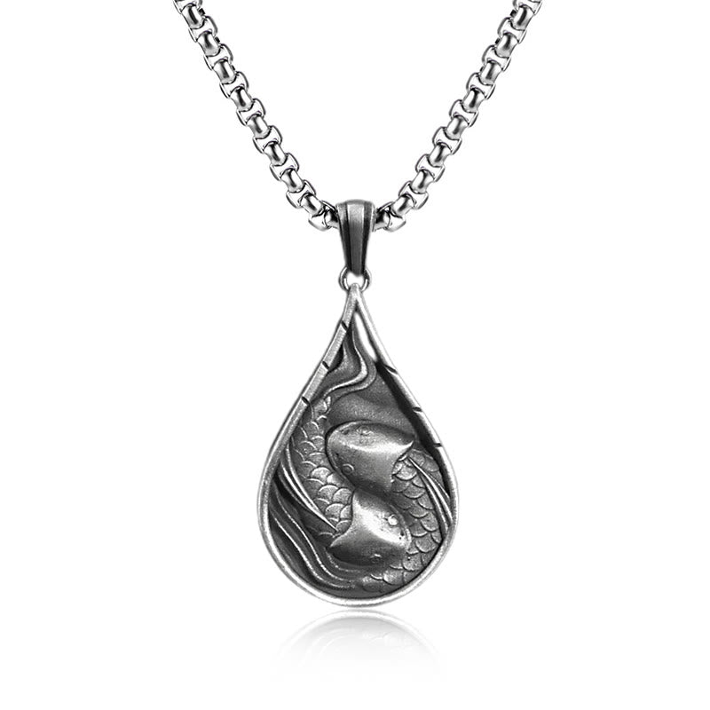Buddha Stones, doppelter glücklicher Koi-Fisch, Wohlstand, reines Zinn, Wassertropfen-Muster, Halsketten-Anhänger - Koi Fisch Anhänger & Gemeinsame Kette - image 3