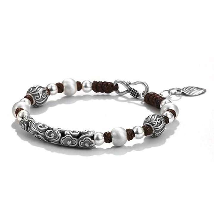 Buddha Stones Tibet Handgefertigtes Kupfer 999 Sterling Silber Glückswolken-Reichtum-Schnur-Armband