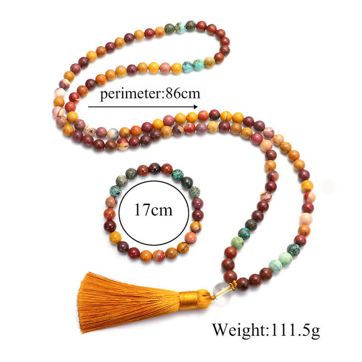 108 Mala Perlen Mookait Emotionales Wachstum Armband Quaste Halskette Anhänger