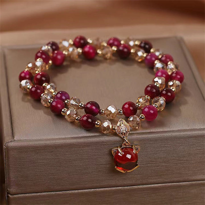 Buddha Stones Rotes Tigerauge-Fuchs-Schutz-Doppelwickelarmband