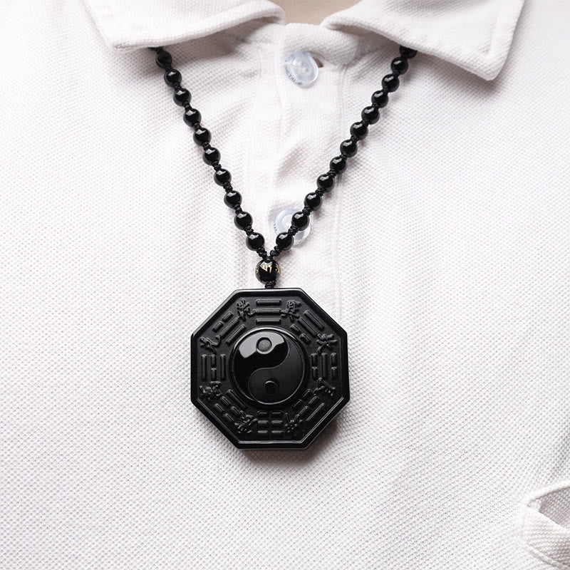Buddha Stones Schwarzer Obsidian-Stein-Yin-Yang-Anhänger-Halskette - image 8