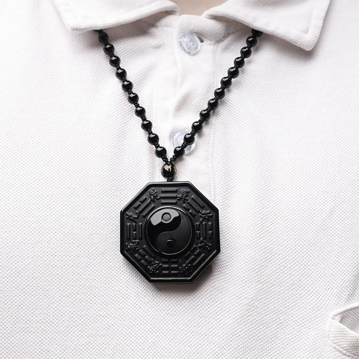Buddha Stones Schwarzer Obsidian-Stein-Yin-Yang-Anhänger-Halskette - image 8
