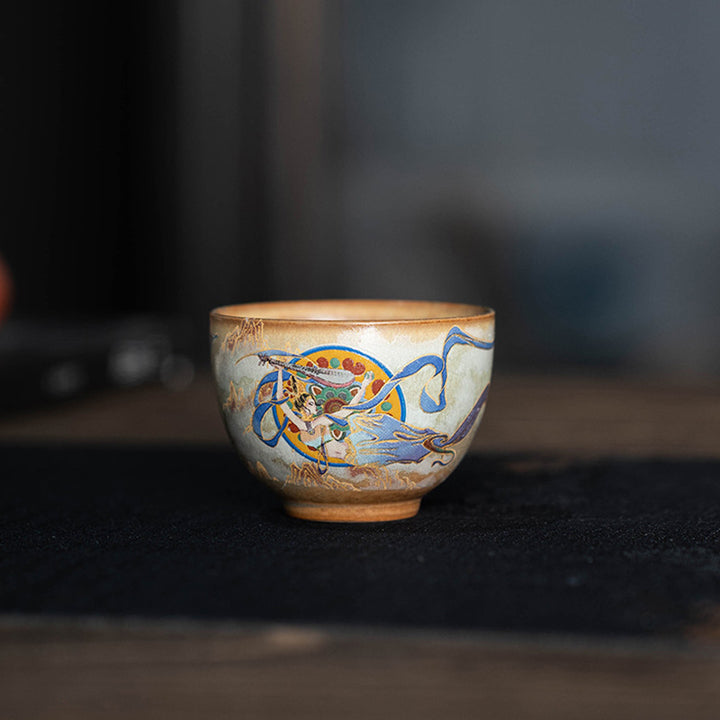 Buddha Stones Dunhuang Flying Apsaras Gaiwan Sancai Teetasse aus Keramik, Kung Fu Teetasse mit Deckel