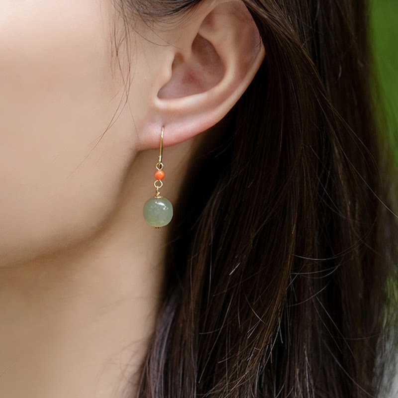 Buddha Stones 925 Sterling Silber vergoldet 14 Karat Gold Hetian Jade roter Achat Glück Tropfen Ohrringe - image 10