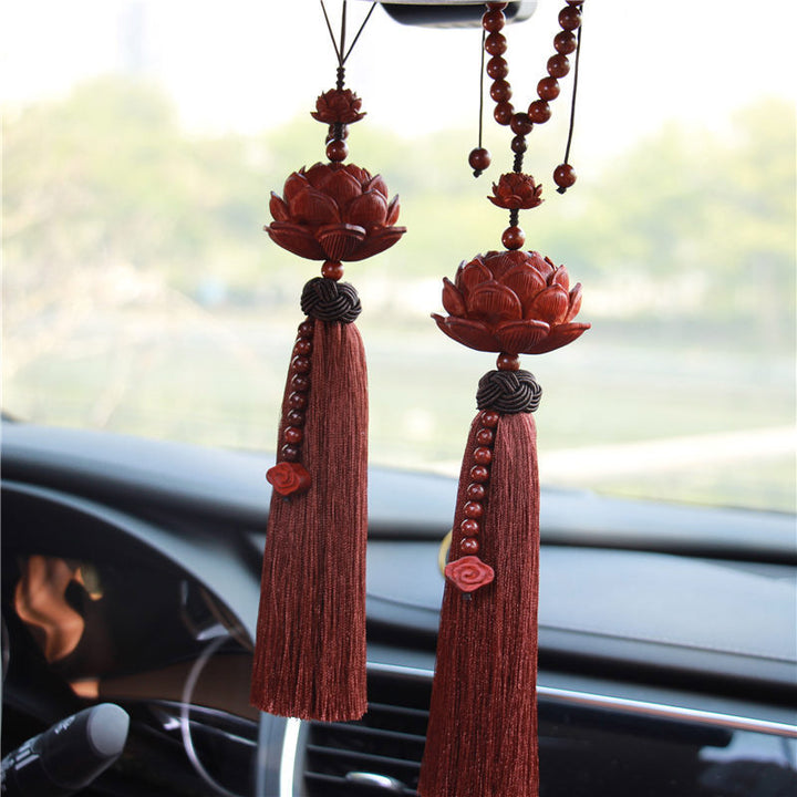 Buddha Stones, tibetisches kleines Blatt, rotes Sandelholz, Lotus, Glücksschutz, Quastendekoration