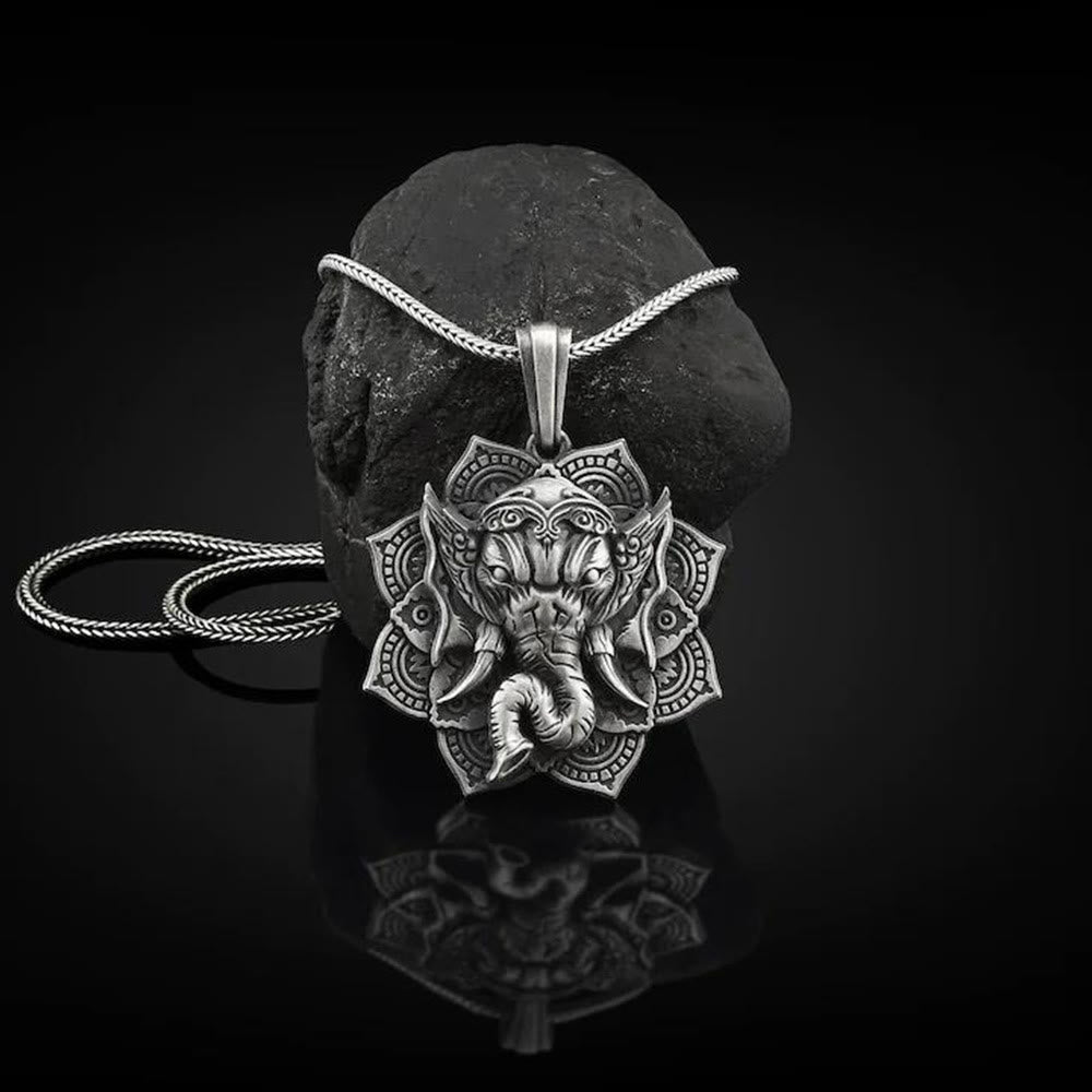Buddha Stones reines Zinn Ganesh Ganpati Elefant Schutz Amulett Halskette Anhänger - image 2