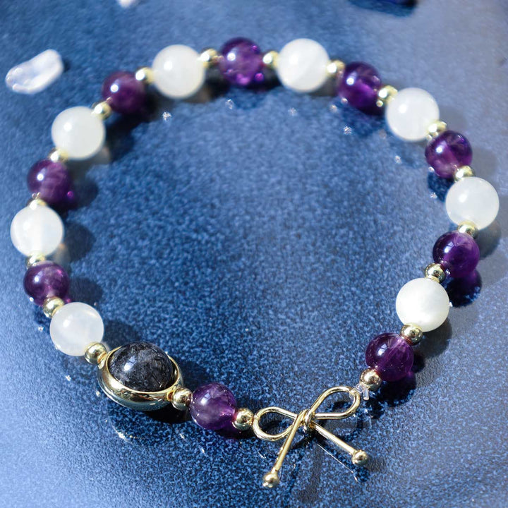 Amethyst Katzenauge Schwarzes Rutilquarz spirituelles Perlenarmband - image 5