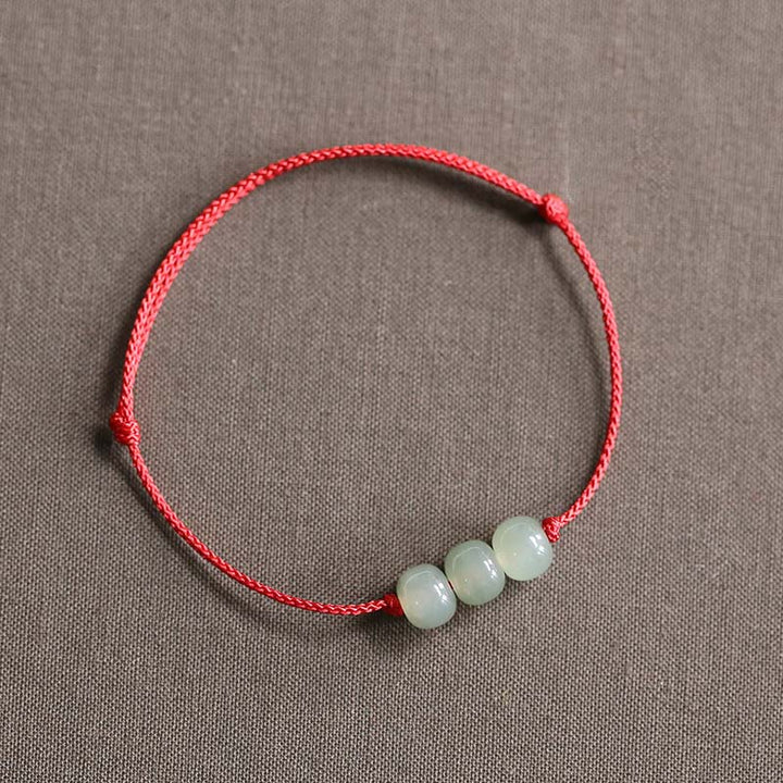 Buddha Stones Drei Perlen Jade Glück String Weave Armband