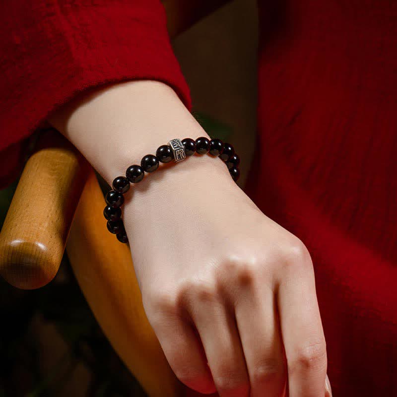 Chinesisches Sternzeichen Natal Buddha 925 Sterling Silber Schwarzer Obsidian Mondstein Stärke Armband - image 2