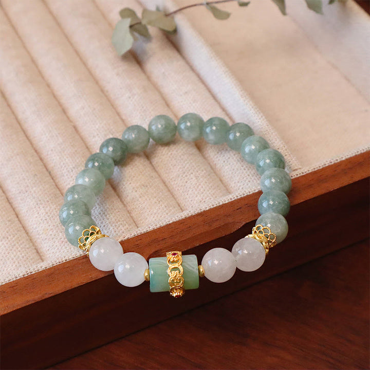 Buddha-Steine, ein- und doppellagiges Jade-Armband mit Friedensschnalle, Glücksbringer