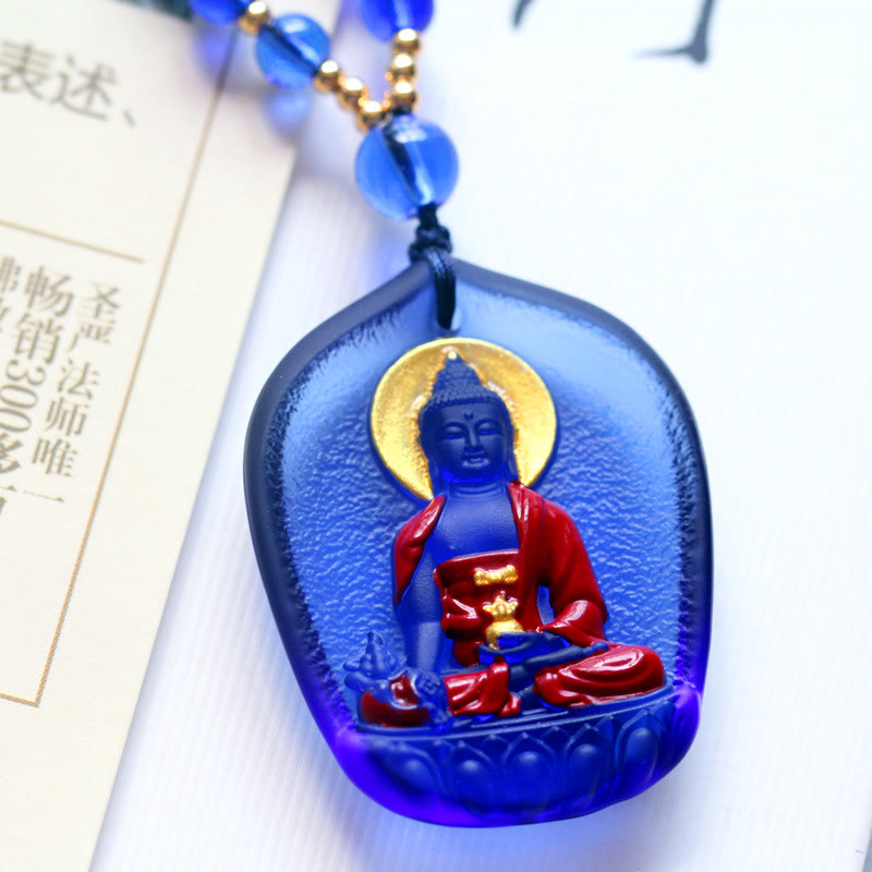 Buddha Stones, Tibet-Medizin-Buddha-Liuli-Kristall, Mitgefühl, Halsketten-Anhänger - Blauer Medizinbuddha - image 5
