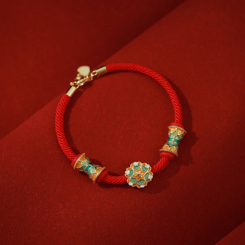 Buddha Stones Dunhuang 925 Sterling Silber Lotustrommel Neuanfang Rotes Seilarmband - 14-17 cm - image 0