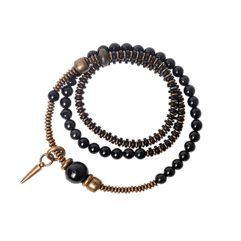 Buddha Stones, Regenbogen-Obsidian, Ebenholz, Kupfer, Heilung, dreifach gewickeltes Armband