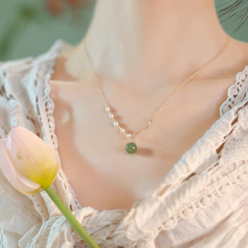 Buddha StonesNatürlicher Hetian Jade Perlen-Halskettenanhänger mit Glücksperlen - image 7