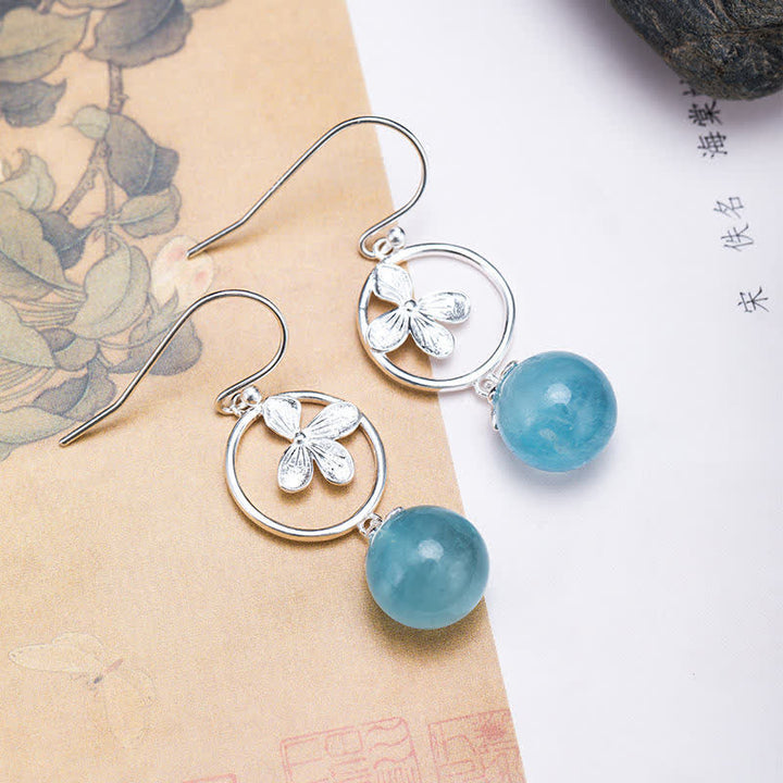 Buddha Stones 925 Sterling Silber natürliche Aquamarin Blatt Blume Frieden Ohrringe Halskette - Aquamarin-Blumenohrringe - image 12