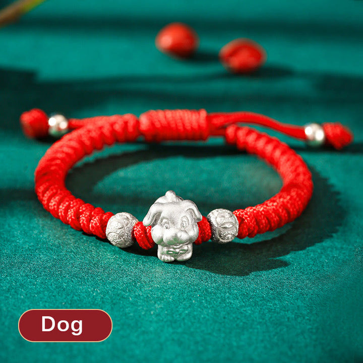 Buddha Stones 999 Sterling Silber Chinesisches Sternzeichen Rotes Seil Glück Handgefertigtes Kinderarmband - Hund (Armbandgröße 12+4cm) - image 23