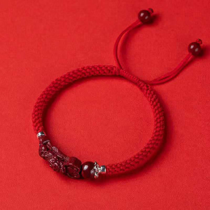 Buddha Stones Handgefertigtes PiXiu Cinnabar Wealth Luck geflochtenes Armband - Rotes verstellbares Seil - 17 cm - image 23