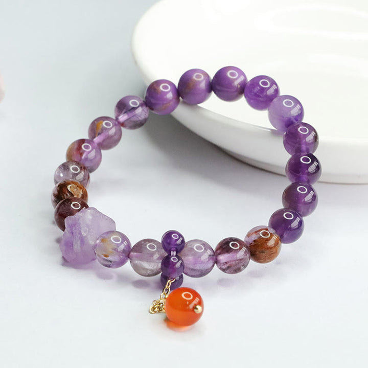 Buddha Stones Armband mit natürlichem Amethyst und violettem Phantom-Edelstein, spirituelles Bewusstsein