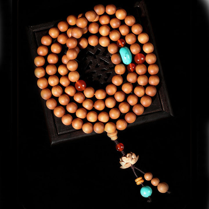 Buddha Stones Tibetisches Sandelholz Lotus Erleuchtung Charm Mala Armband