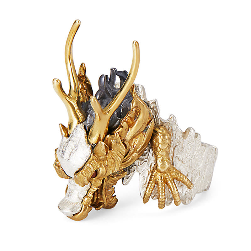 Buddha Stones 925 Sterling Silber Drache Glück Erfolg Schutz Verstellbarer Ringanhänger - image 4