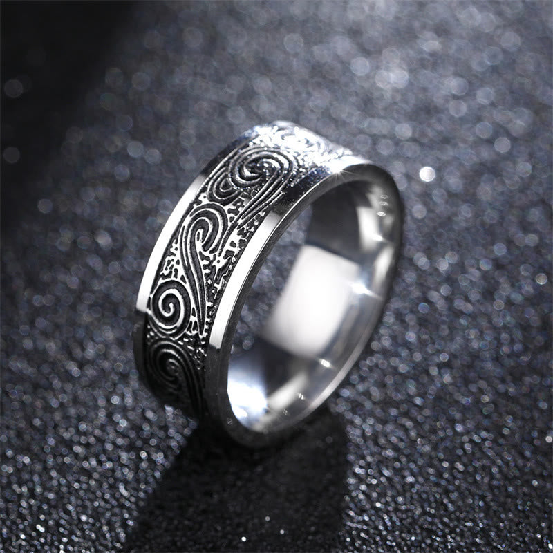 Buddha Stones Vintage Wave Glückverheißende Wolken Gravurmuster Titanstahl Balance Ring - US14 - image 0