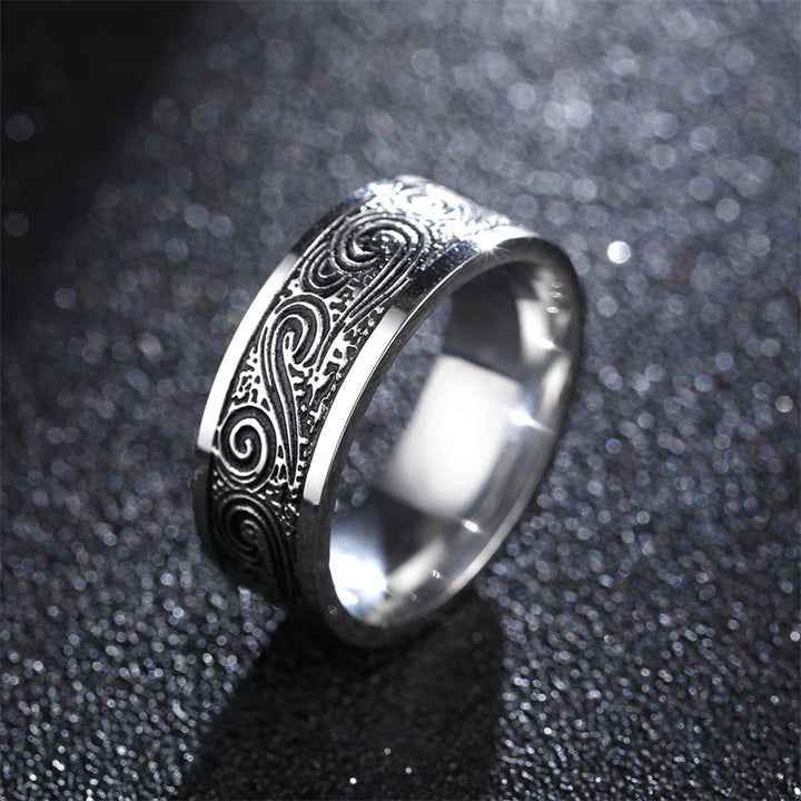 Buddha Stones Vintage Wave Glückverheißende Wolken Gravurmuster Titanstahl Balance Ring - US14 - image 0