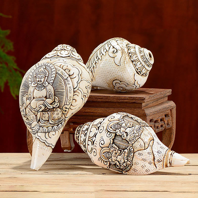 Tibetische handgemachte gravierte Shankha Buddha Avalokitesvara Conch Shell Reichtum Dekoration - image 1