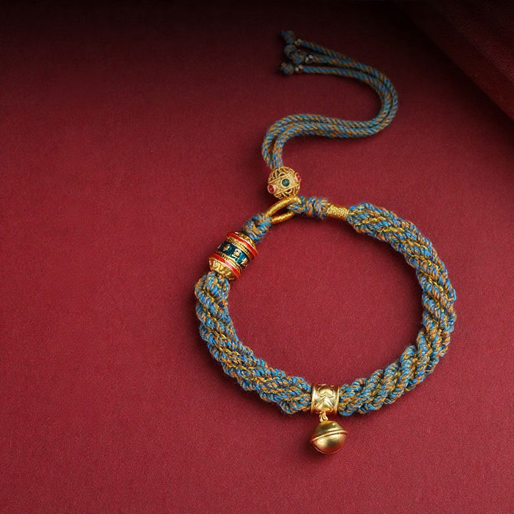 Buddha Stones Handgewebtes tibetisches Om Mani Padme Hum Weisheitsglocken-Charm-Armband aus mehrfarbigem Seil - image 10