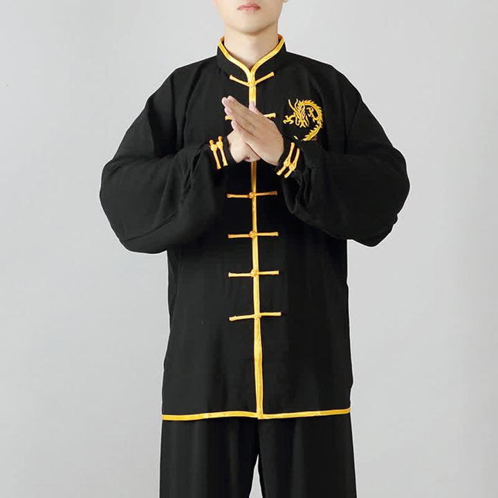 Mit Drachen besticktes Qi Gong Zen Spirituelle Praxis Meditation Gebetsuniform Unisex-Kleidungsset - image 7