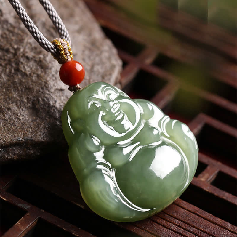 Lachender Buddha Hetian Jade Fülle Halskette String Anhänger - image 2