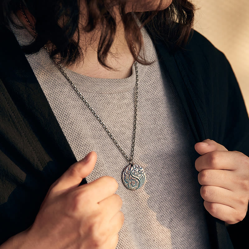 Buddha Stones 990 Sterling Silber Yin Yang Wasser- und Feuer-Balance-Halskettenanhänger - image 12