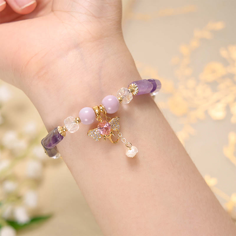 Buddha Stones Amethyst Grüner Aventurin Erdbeerquarz Positives Elefanten-Charm-Armband