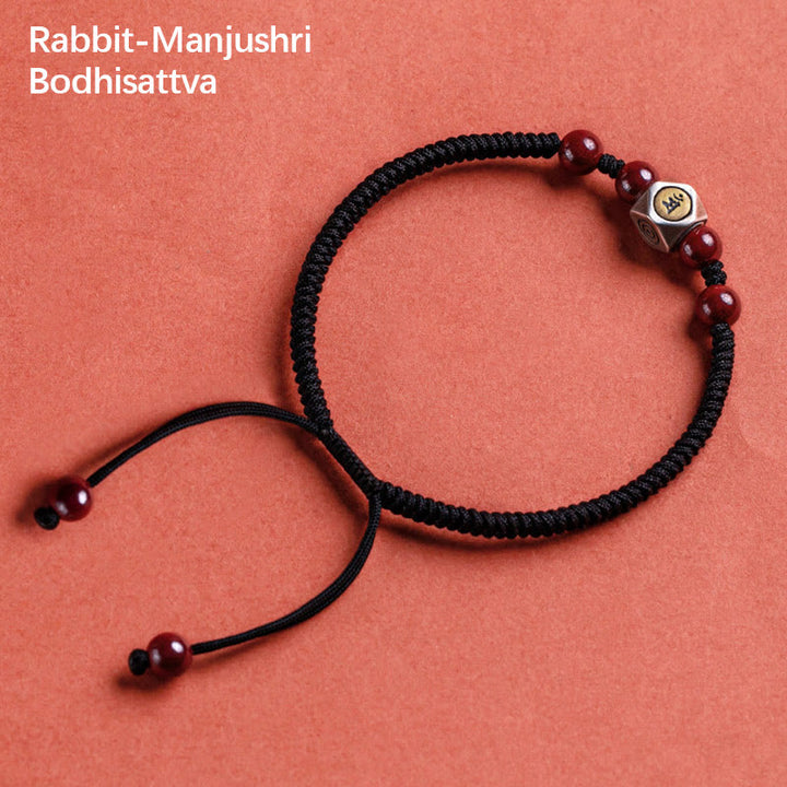 Buddha Stones 925 Sterling Silber Chinesisches Sternzeichen Natal Buddha Zinnober Calm Armband - Kaninchen-Manjushri Bodhisattva - Schwarz (Handgelenkumfang 14–18 cm) - image 14