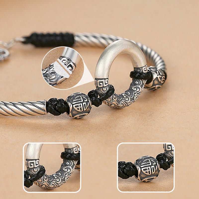 Buddha Stones 999 Sterling Silber Friedensschnalle mit Fu-Zeichen, Kupfermünze, Glückswolken-Armband - image 14