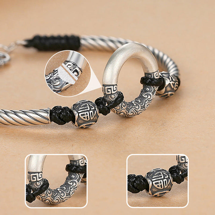 Buddha Stones 999 Sterling Silber Friedensschnalle mit Fu-Zeichen, Kupfermünze, Glückswolken-Armband - image 14